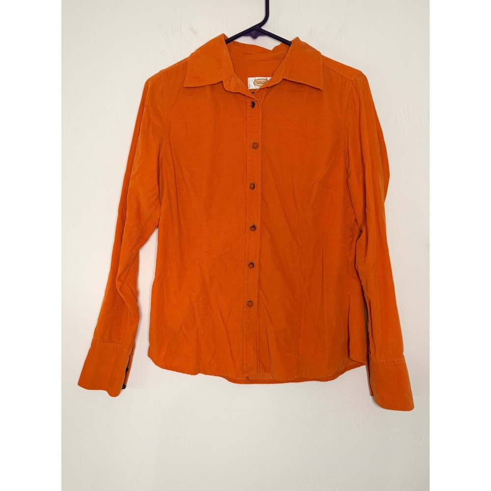 Talbots Vintage Orange Corduroy Button Down Shirt Long Sleeve Size S Cotton Fall